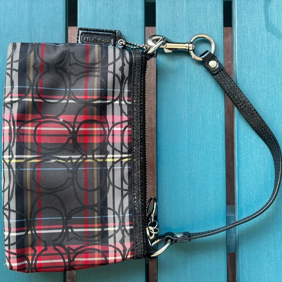 Coach Poppy  Plaid Wristlet  - Black and Red - Picture 3 of 4